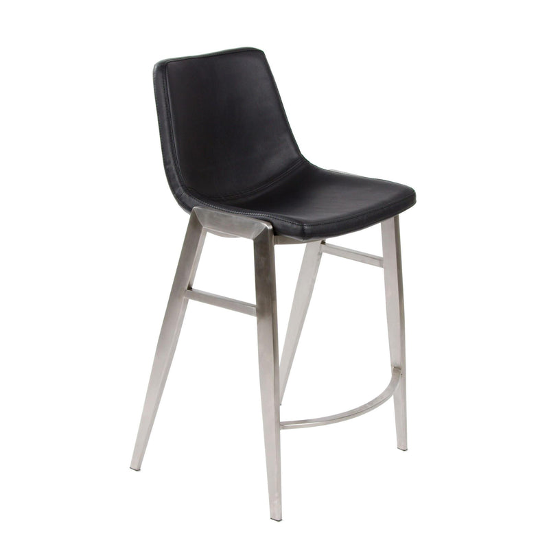 Furnishings' Mate CS 006-BL-SS Moon Counter Stool In Black PU On Stainless Steel Frame IMAGE 1