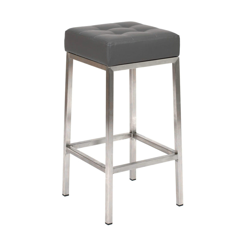 Furnishings' Mate Vanity-GR-SS Vanity Stool In Grey PU On Standard Brushed Stainless Steel Frame IMAGE 1