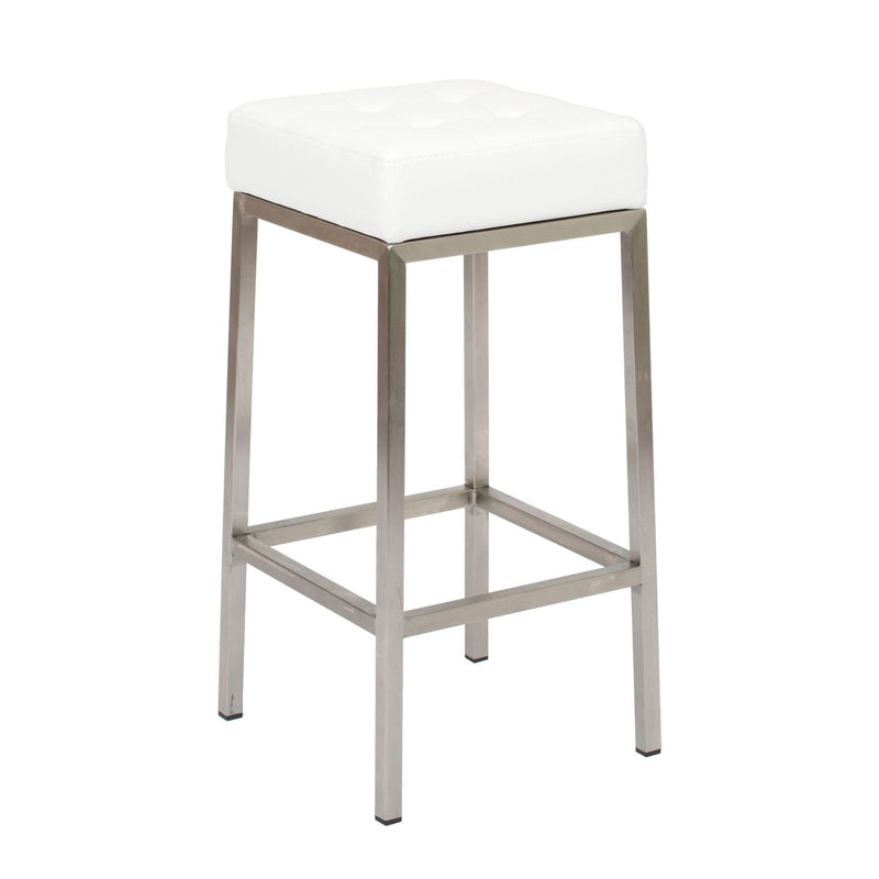 Furnishings' Mate Vanity-WH-SS Vanity Stool In White PU On Standard Brushed Stainless Steel Frame IMAGE 1