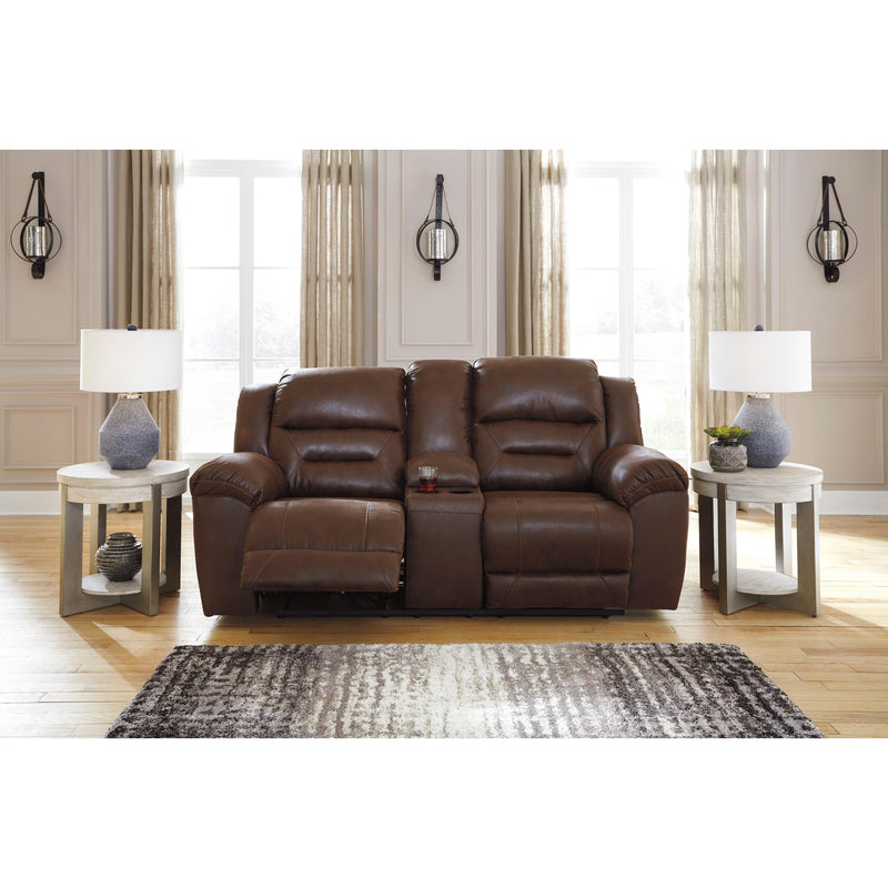 Signature Design by Ashley Stoneland Reclining Leather Look Loveseat with Console 3990494C IMAGE 4