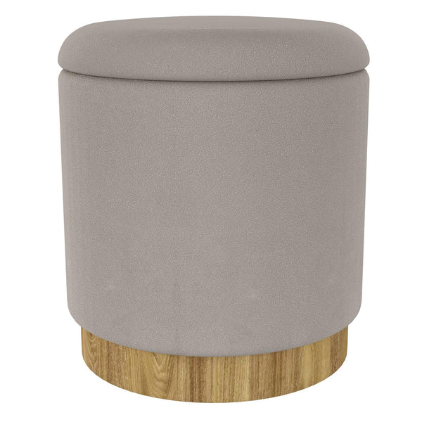 Worldwide Home Furnishings Alya 402-131GY Round Storage Ottoman - Warm Grey and Natural IMAGE 1