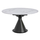 !nspire Calisto 201-110WT Round Pedestal Dining Table w/Extension - White and Black IMAGE 1
