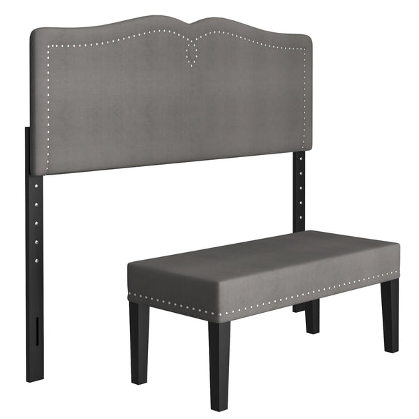 Worldwide Home Furnishings Aurora 151-585D_Q-GY 54"/60" Adj. Headboard with Bench - Grey and Black IMAGE 1