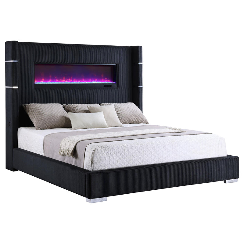 Coaster Furniture Tisdall 306031Q 67-inch Upholstered Queen Fireplace Bed - Black IMAGE 1