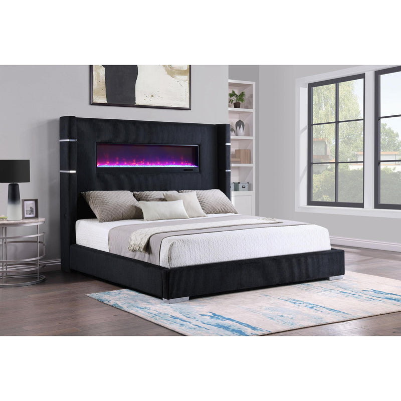 Coaster Furniture Tisdall 306031KE 67-inch Upholstered King Fireplace Bed - Black IMAGE 4