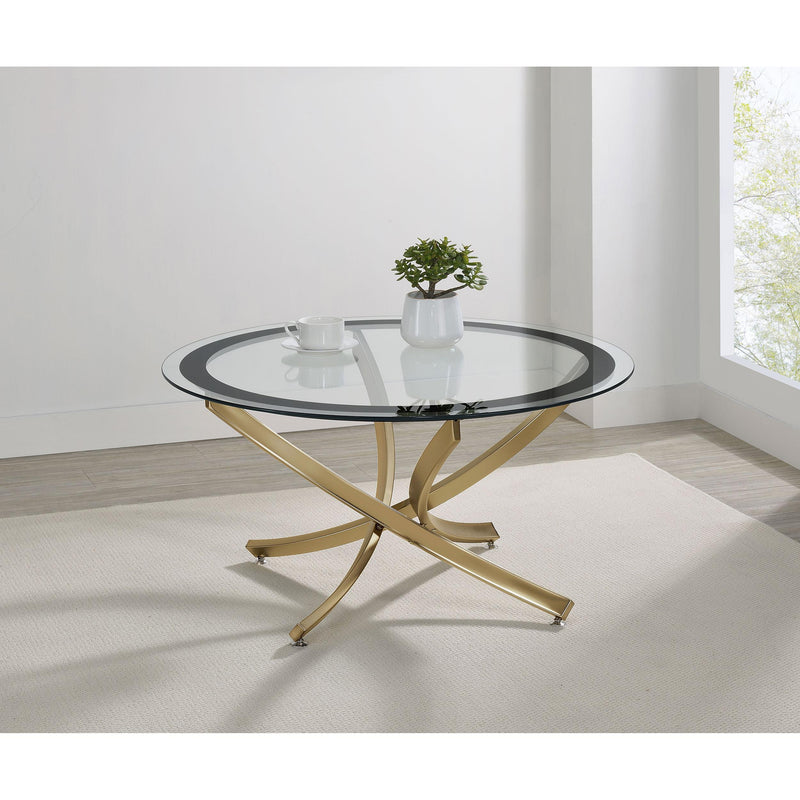 Coaster Furniture Brooke 707888 Round Glass Top Coffee Table Metal Base - Brass IMAGE 3