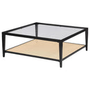 Coaster Furniture Amherst 710658 Glass Top Metal with Cane Shelf Coffee Table - Black IMAGE 4
