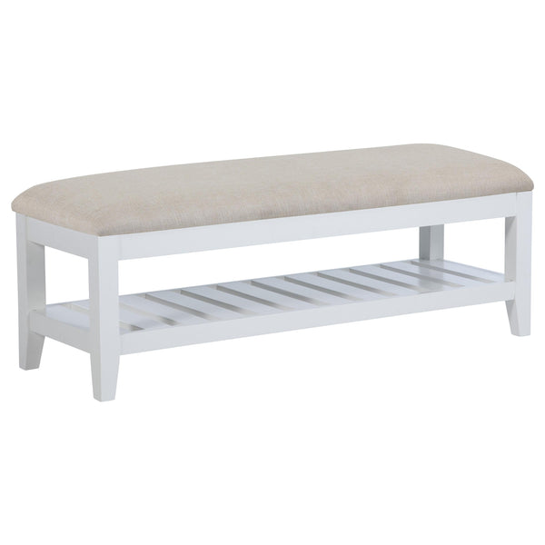 Coaster Furniture Bexhill 223476 Upholstered Rectangular Bench with Shelf - White IMAGE 1