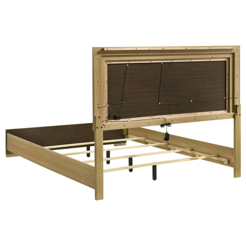 Coaster Furniture Hyland 215651Q Wood Queen LED Panel Bed - Natural and White IMAGE 4