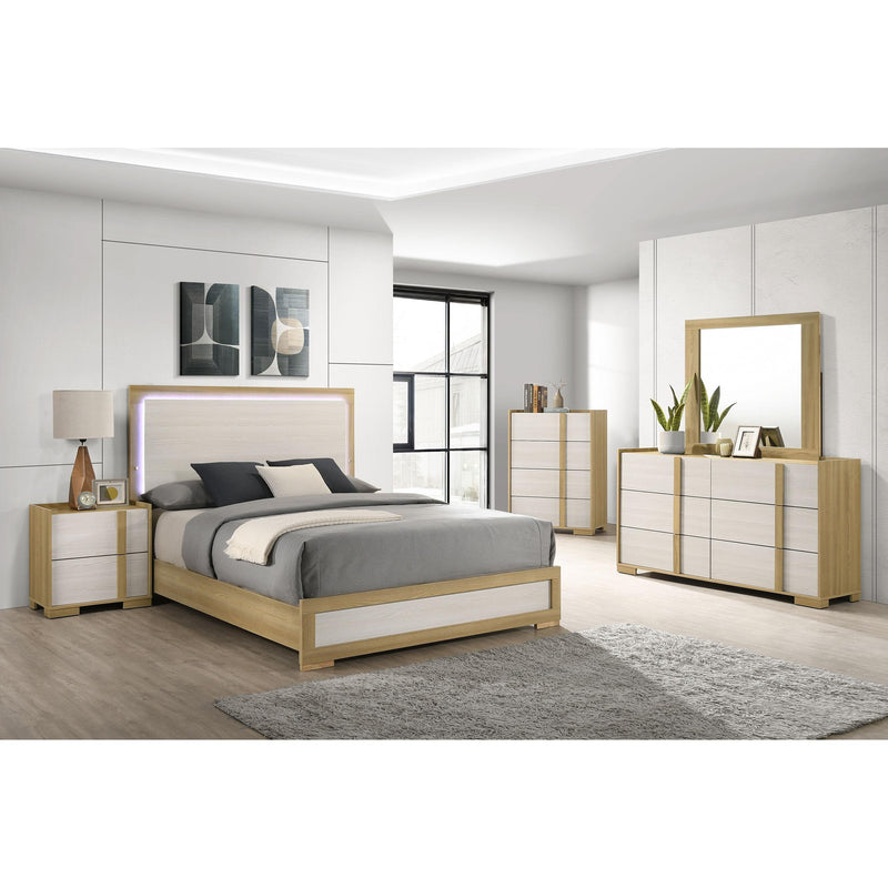 Coaster Furniture Hyland 215651Q Wood Queen LED Panel Bed - Natural and White IMAGE 5