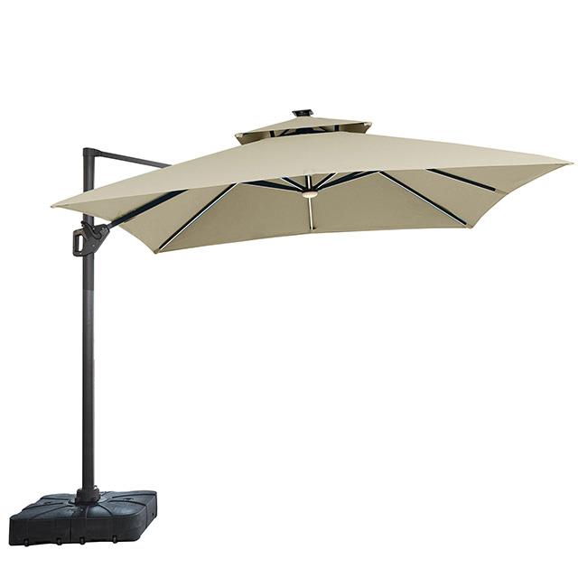 Furniture of America Sano LA-A015BG+BASE 10 Ft Square Umbrella w/ Double Top w/ LED Light + 37" Large Base IMAGE 1