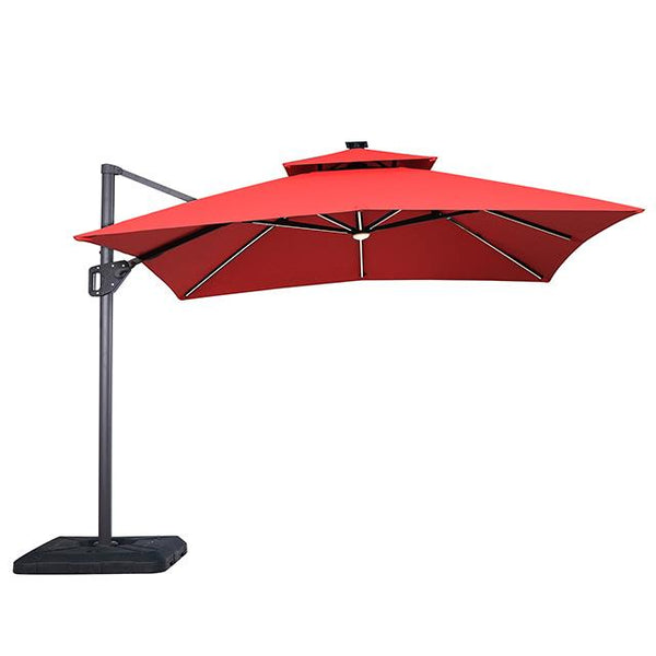 Furniture of America Sano LA-A015RD+BASE 10 Ft Square Umbrella w/ Double Top w/ LED Light + 37" Large Base IMAGE 1