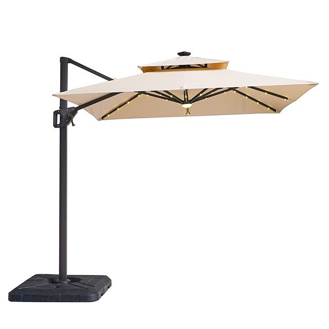 Furniture of America Xico LA-A030BG+BASE 8 Ft Square Umbrella w/ Double Top w/ LED Light + 37" Large Base IMAGE 1