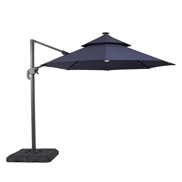 Furniture of America Nuti LA-A031BL+BASE 10 Ft Round Umbrella w/ LED Light + 37" Large Base IMAGE 1