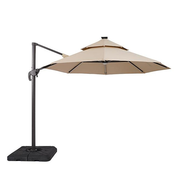 Furniture of America Fera LA-A032BG+BASE 10 Ft Round Umbrella w/ LED Bulb + 37" Large Base IMAGE 1