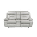  Mazin Furniture Laconia 9629SVE-2PWC Power Reclining Loveseat with Center Console with Cupholders, Silver Leather IMAGE 1