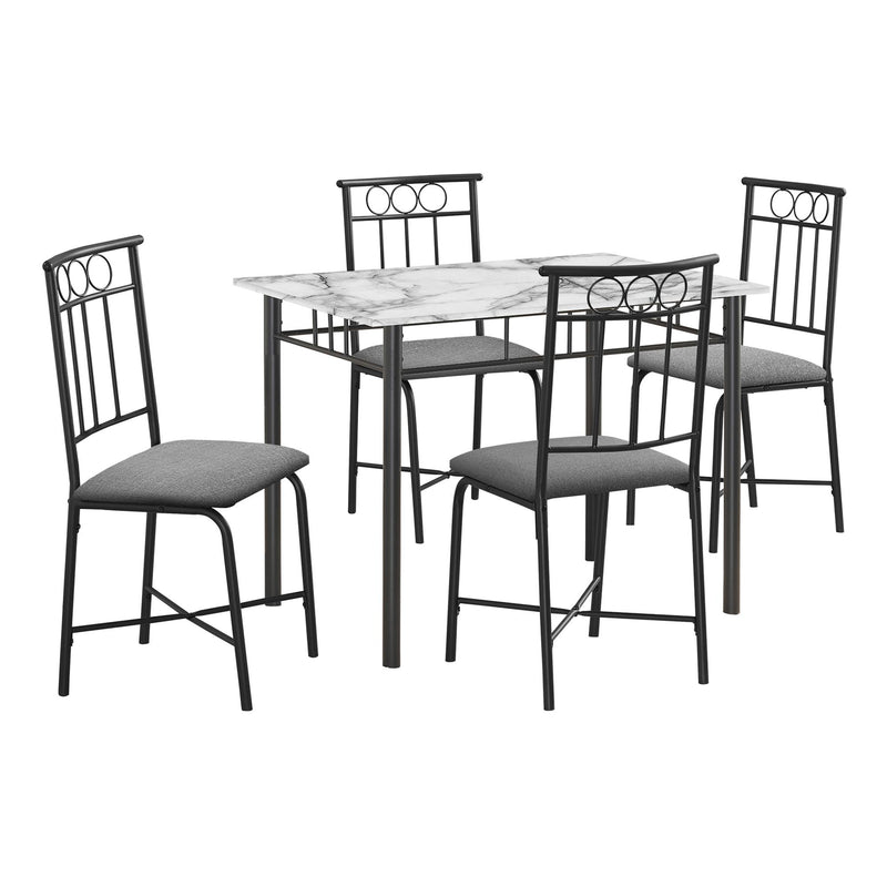  Monarch I 1014 5Pcs Dinette - White Marble Top/Black Metal IMAGE 2