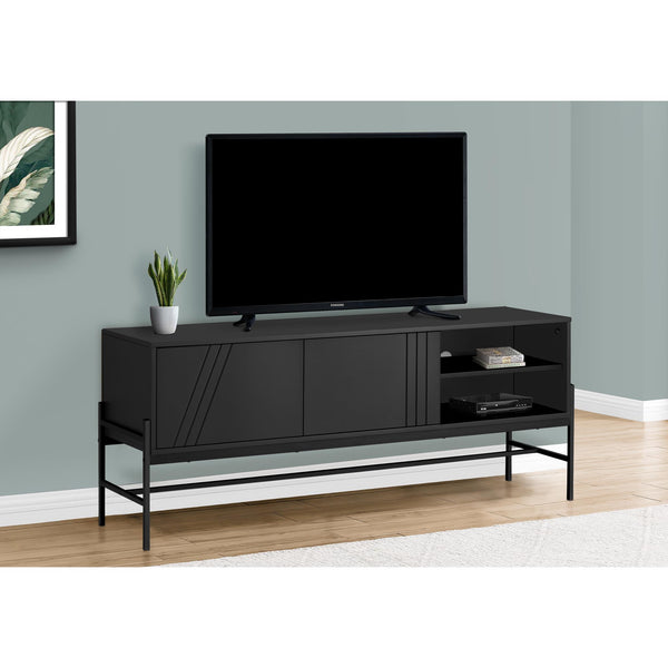  Monarch I 2734 60"L TV Stand - Black/Black Metal with Storage IMAGE 1