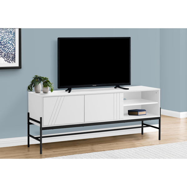  Monarch I 2738 60"L TV Stand - White/Black Metal with Storage IMAGE 1