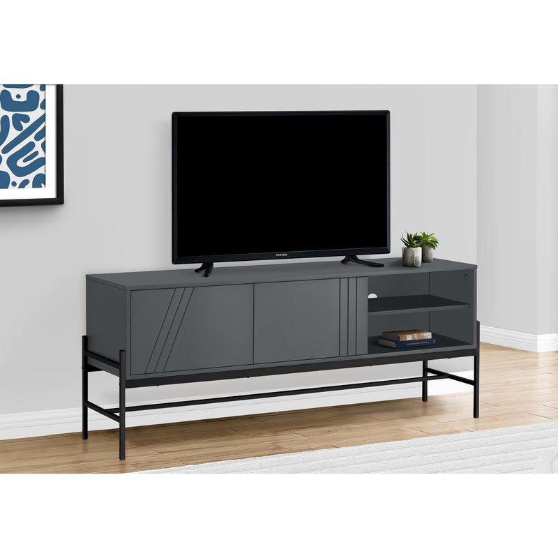  Monarch I 2739 60"L TV Stand - Grey/Black Metal with Storage IMAGE 1