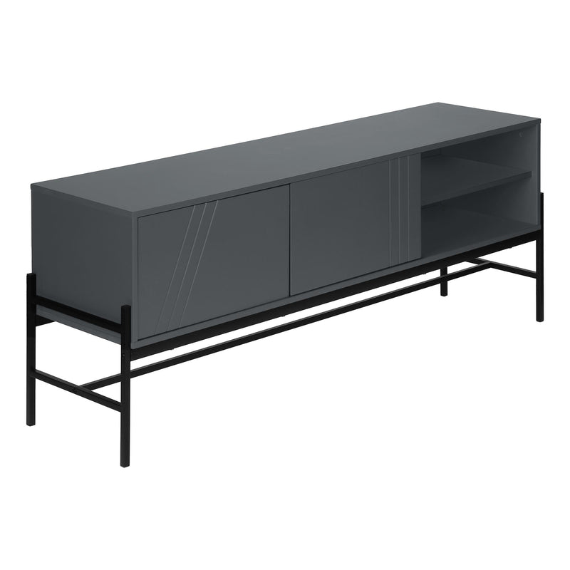  Monarch I 2739 60"L TV Stand - Grey/Black Metal with Storage IMAGE 2