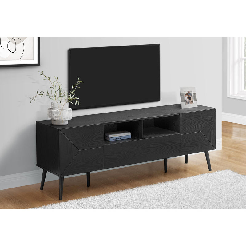  Monarch I 2754 72"L TV Stand - Black Wood-Look with Storage IMAGE 1