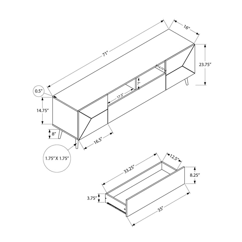  Monarch I 2754 72"L TV Stand - Black Wood-Look with Storage IMAGE 3