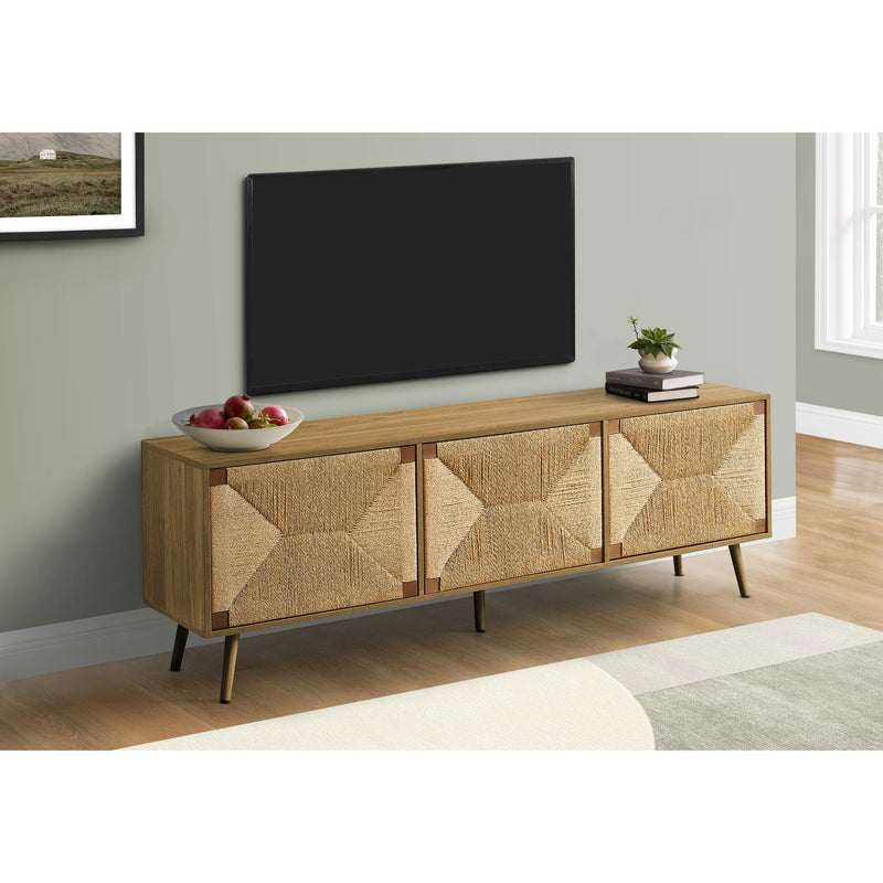  Monarch I 2793 72"L TV Stand - Light Walnut/Seagrass with 3 Doors IMAGE 1