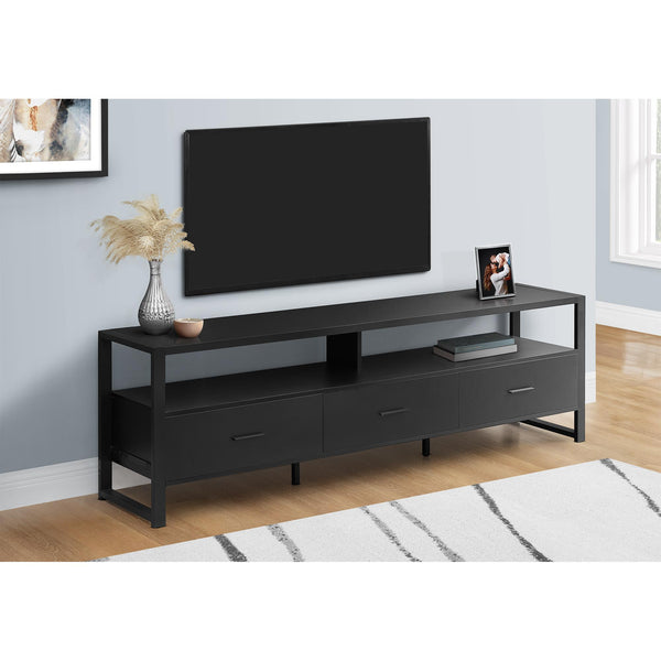  Monarch I 2845 72"L TV Stand - Black/Black Metal IMAGE 1