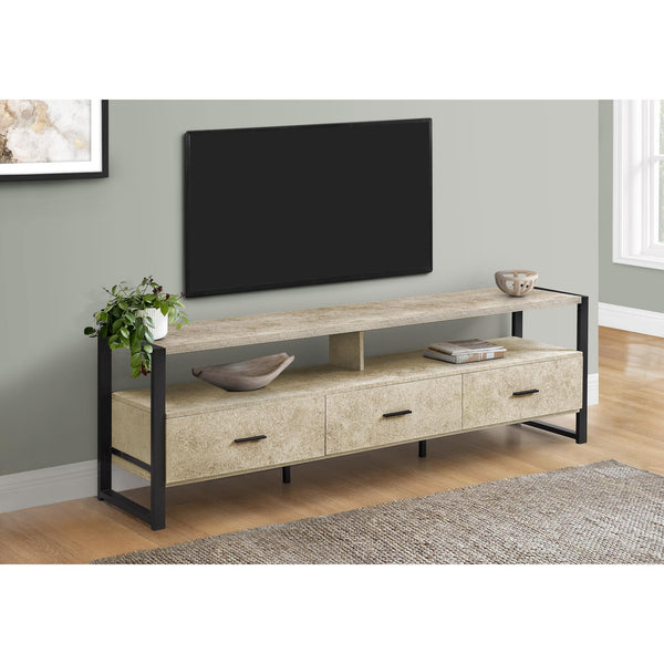  Monarch I 2846 72"L TV Stand - Cream Stone/Black Metal IMAGE 1