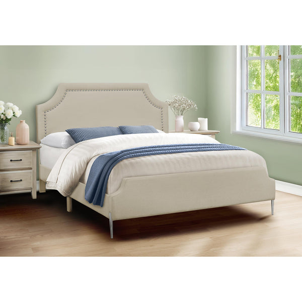  Monarch I 6036Q Queen Bed - Beige Linen with Chrome Metal Legs IMAGE 1
