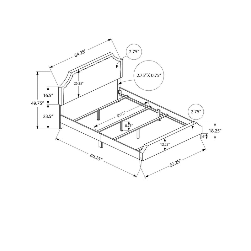  Monarch I 6036Q Queen Bed - Beige Linen with Chrome Metal Legs IMAGE 4