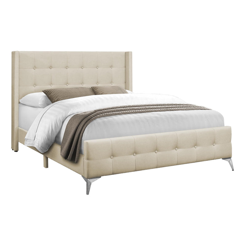  Monarch I 6041Q Queen Bed - Beige Linen with Chrome Metal Legs IMAGE 2