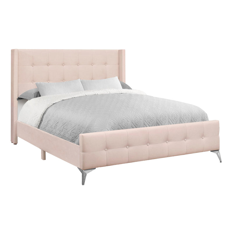  Monarch I 6042Q Queen Bed - Pink Velvet with Chrome Metal Legs IMAGE 3