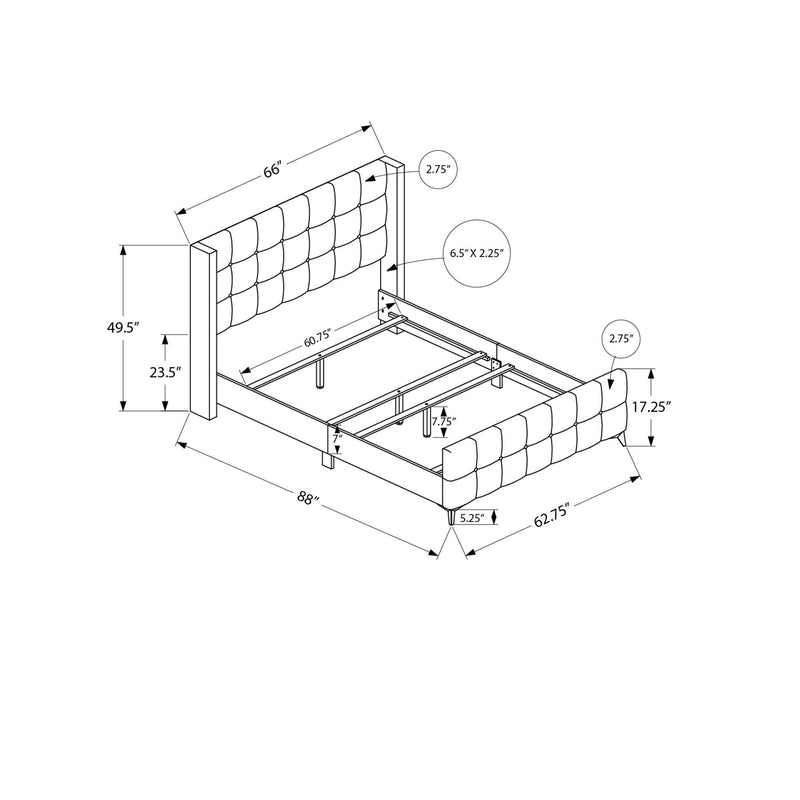  Monarch I 6042Q Queen Bed - Pink Velvet with Chrome Metal Legs IMAGE 4