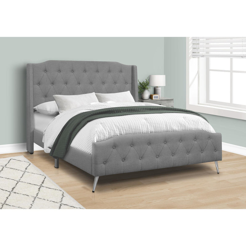  Monarch I 6045Q Queen Bed - Grey Linen with Chrome Metal Legs IMAGE 1