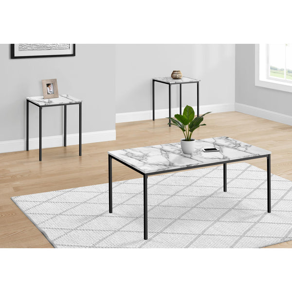  Monarch I 7892P 3Pcs Occasional Table Set - White Marble/Black Metal IMAGE 1