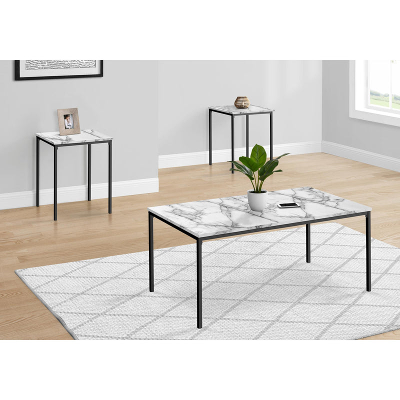  Monarch I 7892P 3Pcs Occasional Table Set - White Marble/Black Metal IMAGE 1