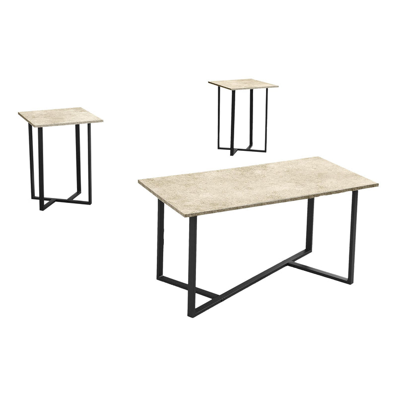  Monarch I 7974P 3Pcs Occasional Table Set - Cream Stone/Black Metal IMAGE 2