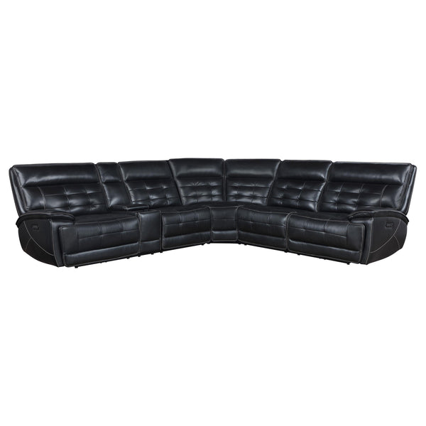  Coaster Furniture Hewitt 609610PP Leather Upholstered Power Reclining Sectional - Black IMAGE 1