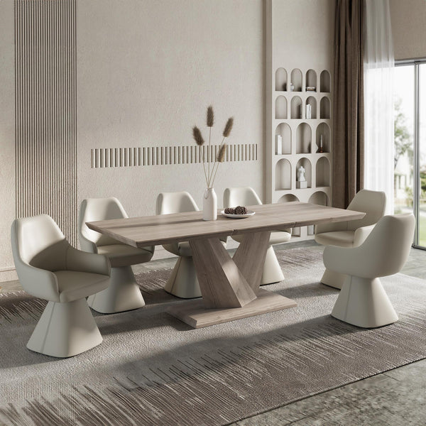 Worldwide Home Furnishings Eclipse/Caprese 207-860OK_269BEG 7 pc Dining Set - Washed Oak Table with Beige Chair IMAGE 1