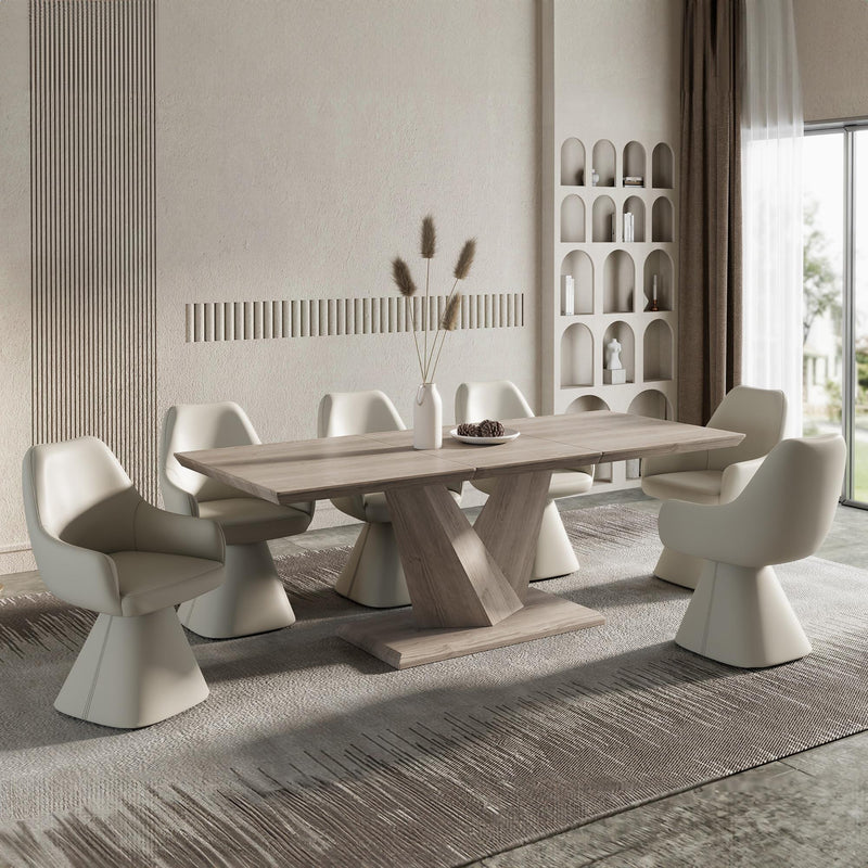 Worldwide Home Furnishings Eclipse/Caprese 207-860OK_269BEG 7 pc Dining Set - Washed Oak Table with Beige Chair IMAGE 1