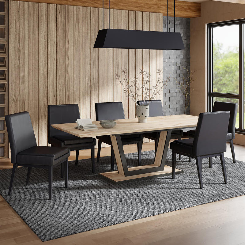 Worldwide Home Furnishings Forna/Cortez 207-161NAT_081BLK_BK 7 pc Dining Set - Natural Table with Black Chair IMAGE 1