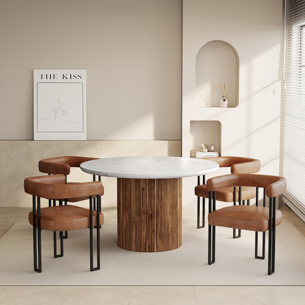 Worldwide Home Furnishings Jilsa/Scarlet 207-551WAL_108PUSDL 5 pc Dining Set - Walnut Table with Saddle Chair IMAGE 1