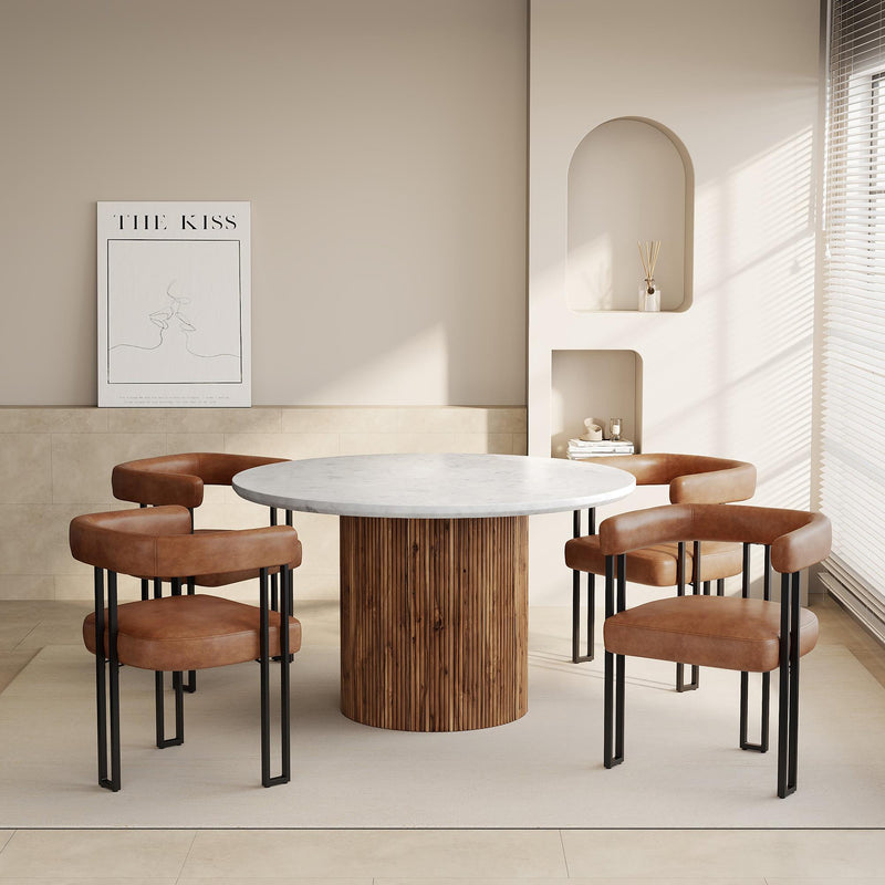 Worldwide Home Furnishings Jilsa/Scarlet 207-551WAL_108PUSDL 5 pc Dining Set - Walnut Table with Saddle Chair IMAGE 1
