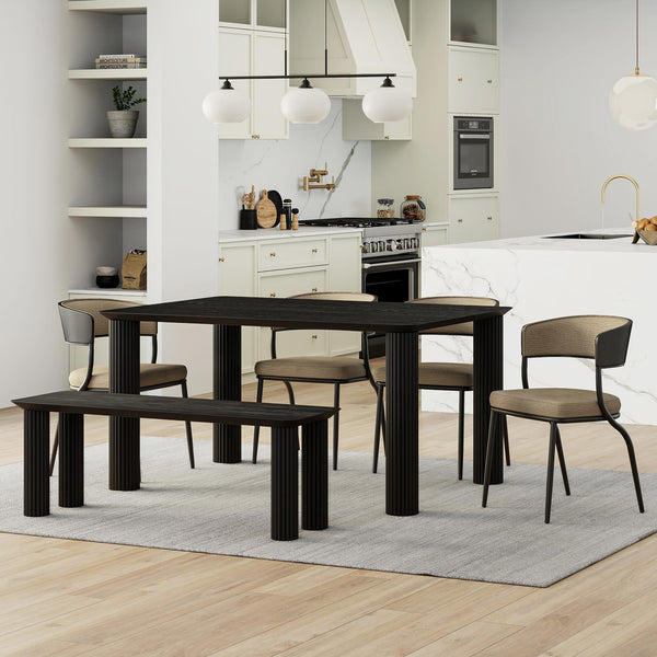 !nspire Sangra/Kazan 207-751BLKSM_904DKB 6 pc Dining Set - Black Table and Bench with Dark Beige Chair IMAGE 1