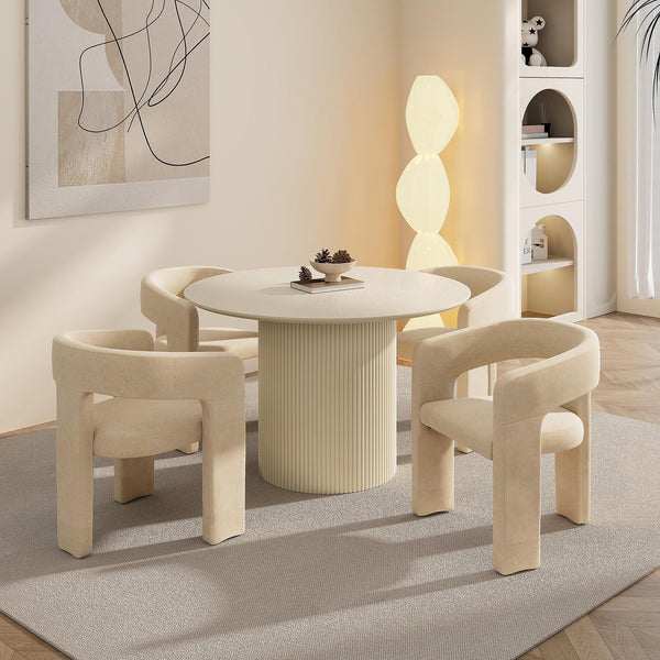 Worldwide Home Furnishings Tovas/Amara 207-782IV_933BG 5 pc Dining Set - Ivory Table with Beige Chair IMAGE 1