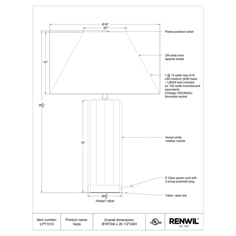  Renwil Veda LPT1313 Table Lamp IMAGE 4