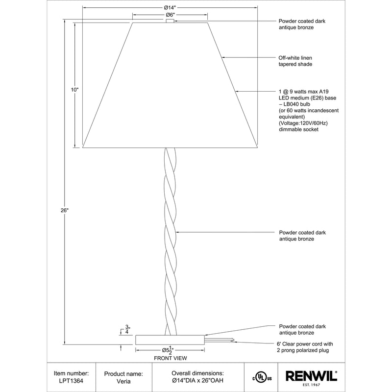  Renwil Veria LPT1364 Table Lamp IMAGE 4