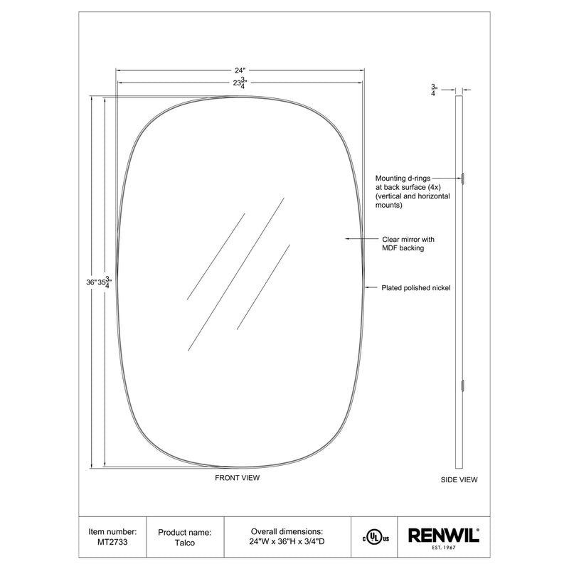  Renwil Talco MT2733 Vanity Mirror IMAGE 5